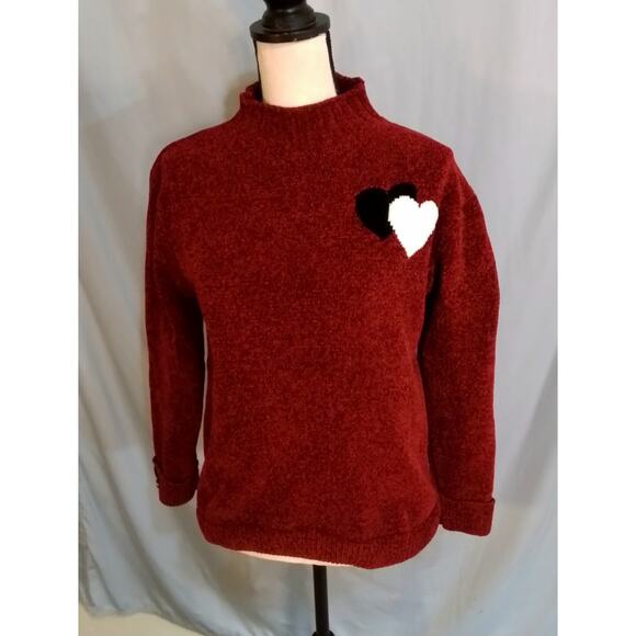 THEMADNESS COMMRECONCO Red sweater with black and white hearts. - Picture 1 of 7